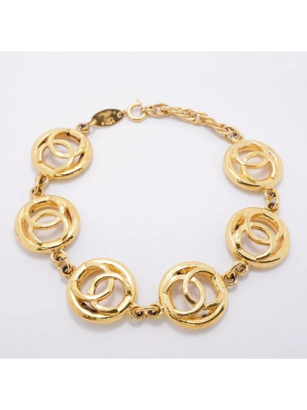Chanel Bracelet Vintage CC Logo Round Circle Gold Plated